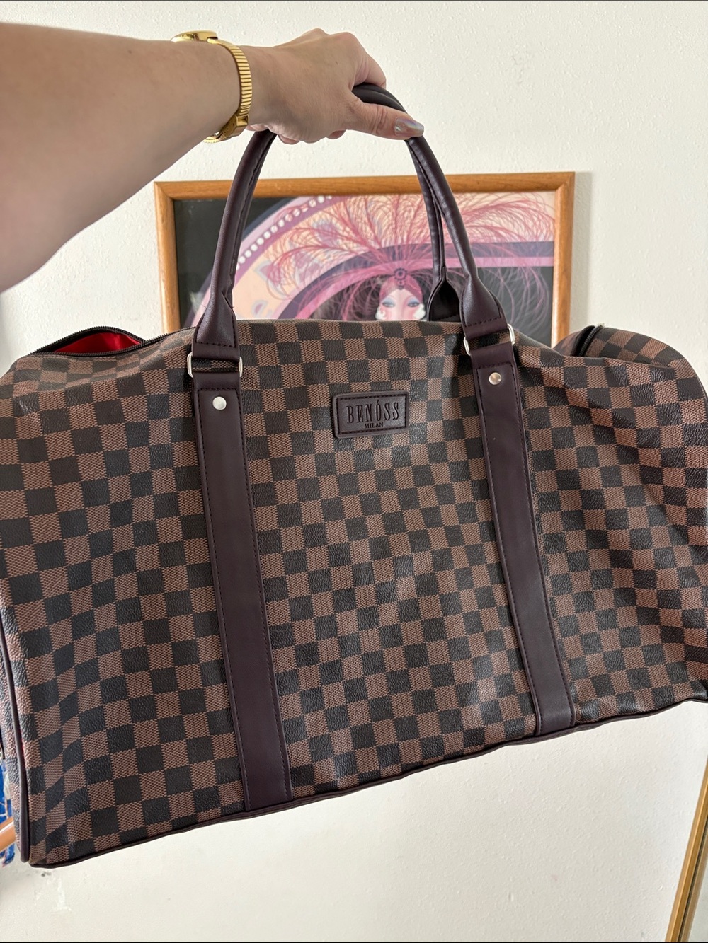 Benoss Milan Brown Checkered Weekender Duffel Travel Bag